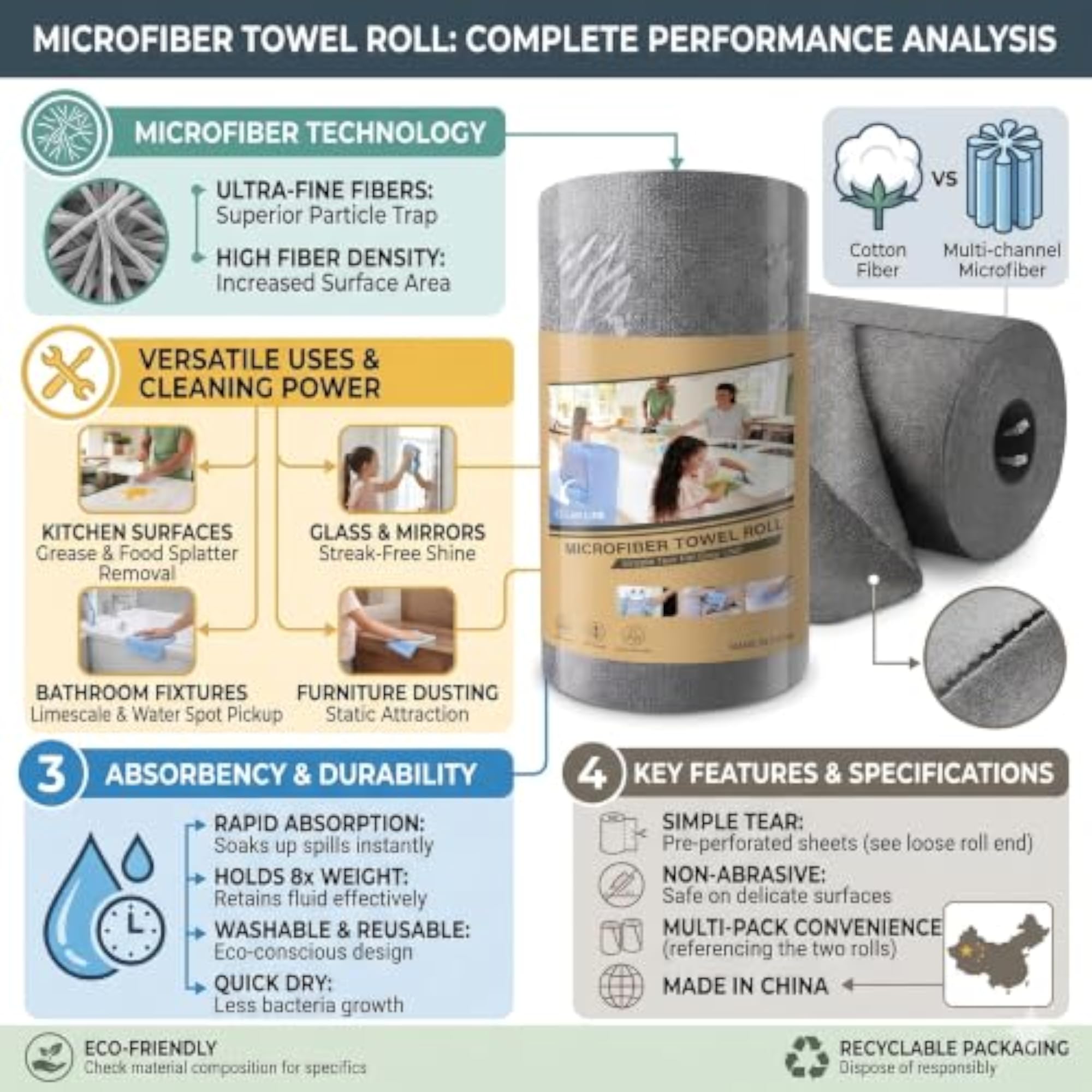 Microfiber Towel Roll, Grey, 25x25cm